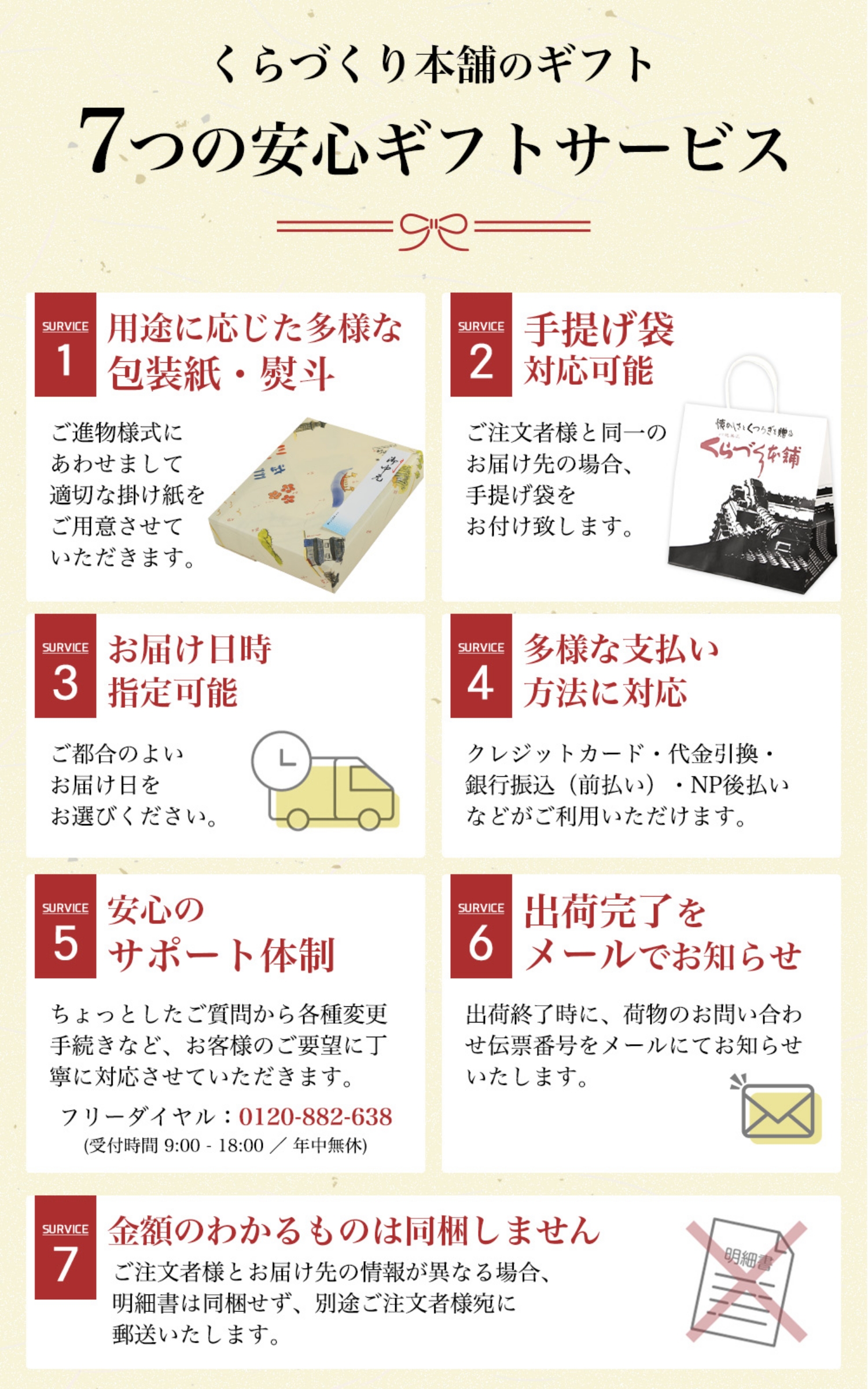 くらづくり本舗のギフト 7つの安心ギフトサービス